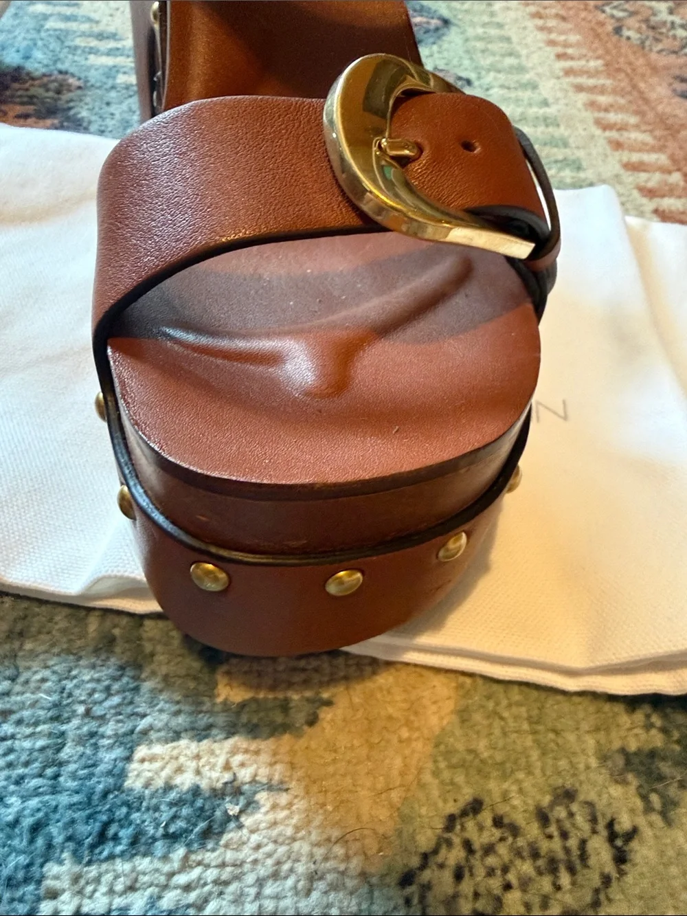 Zimmermann Alight Mule. Brown Leather Platform Clog  with Studs